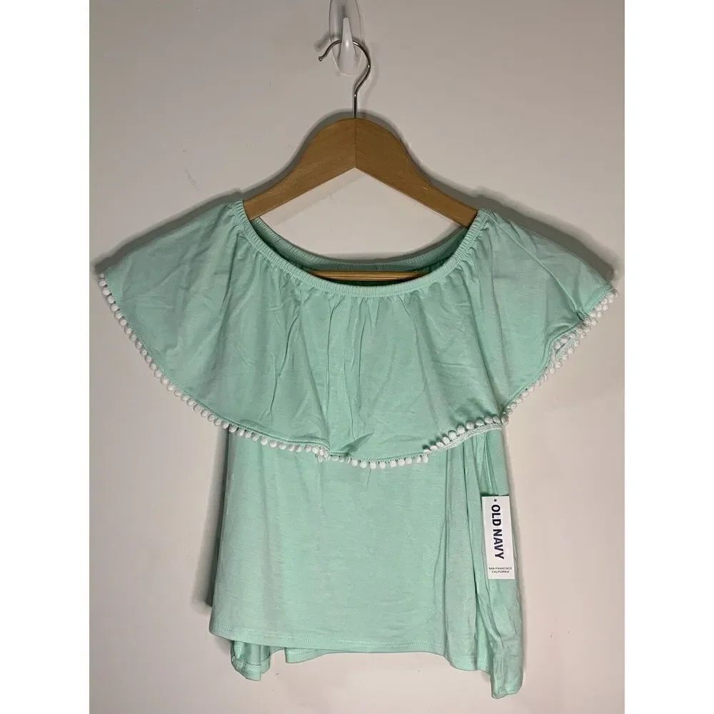 Girls Old Navy Mint Green Off the Shoulder Short Sleeve Blouse Top Size M 8
